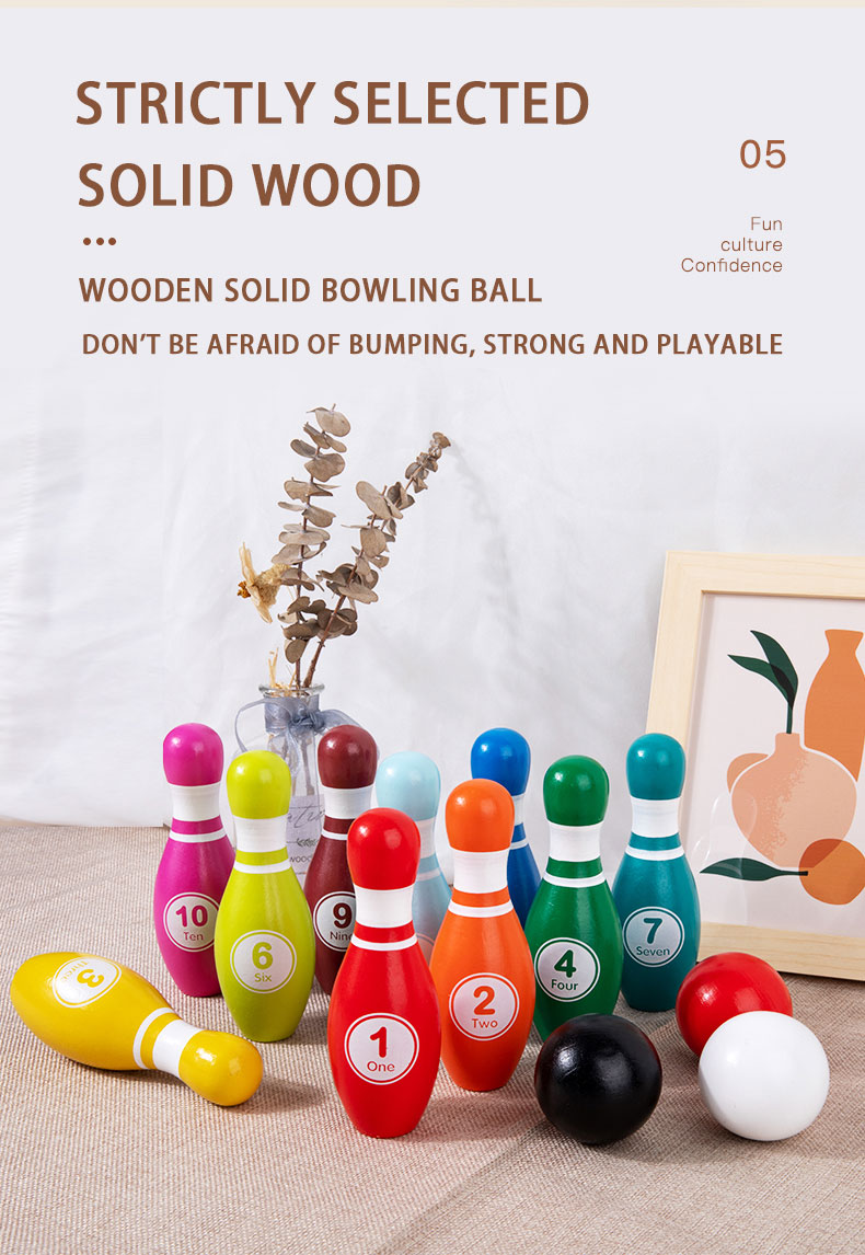 Hot Selling Kid Toy Colorful Wooden Small Bowling Sports Ball Parent-child Interactive Outdoor Games