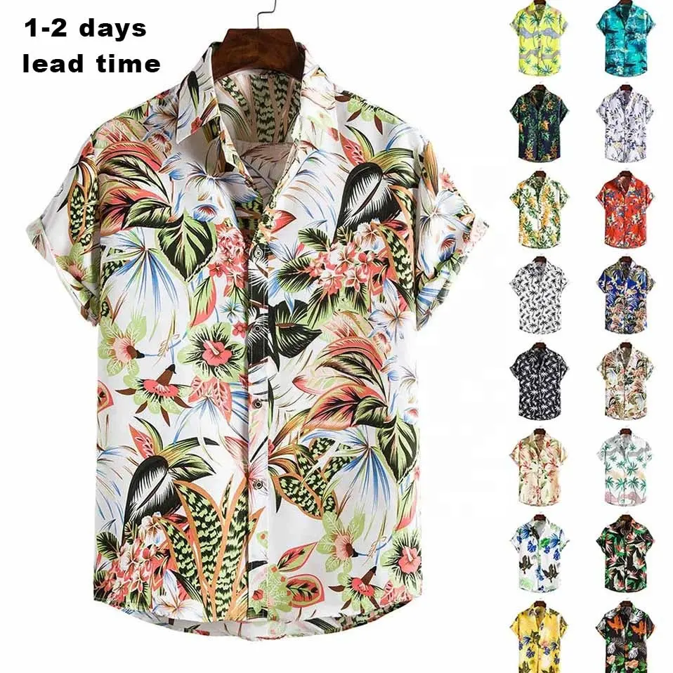 Nieuw Binnen Zomer Op Maat Bedrukt Casual Strand Oversized Plus Size Heren Hawaiiaans Shirt Met Korte Mouwen