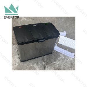 PD-D02B Triple-Stream Metro Collection Recycling Bin <strong>Built</strong>-<strong>in</strong> Trash Can Step-On Waste <strong>Container</strong> 3 Stream Recycle Trash Bin Pedal