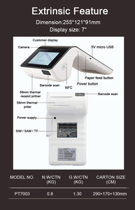 Terminal de punto de venta PT7003 para Android, pantalla táctil Nfc con impresora térmica, dispositivo todo en uno - Product Image 5