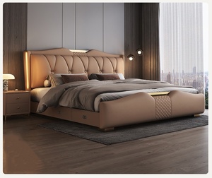 Luxury Soft Master Bedroom Set King Size <strong>High</strong> Quality Upholstered <strong>Beds</strong> <strong>High</strong>-End Soft <strong>Back</strong> Storage LED Light Function Wholesale
