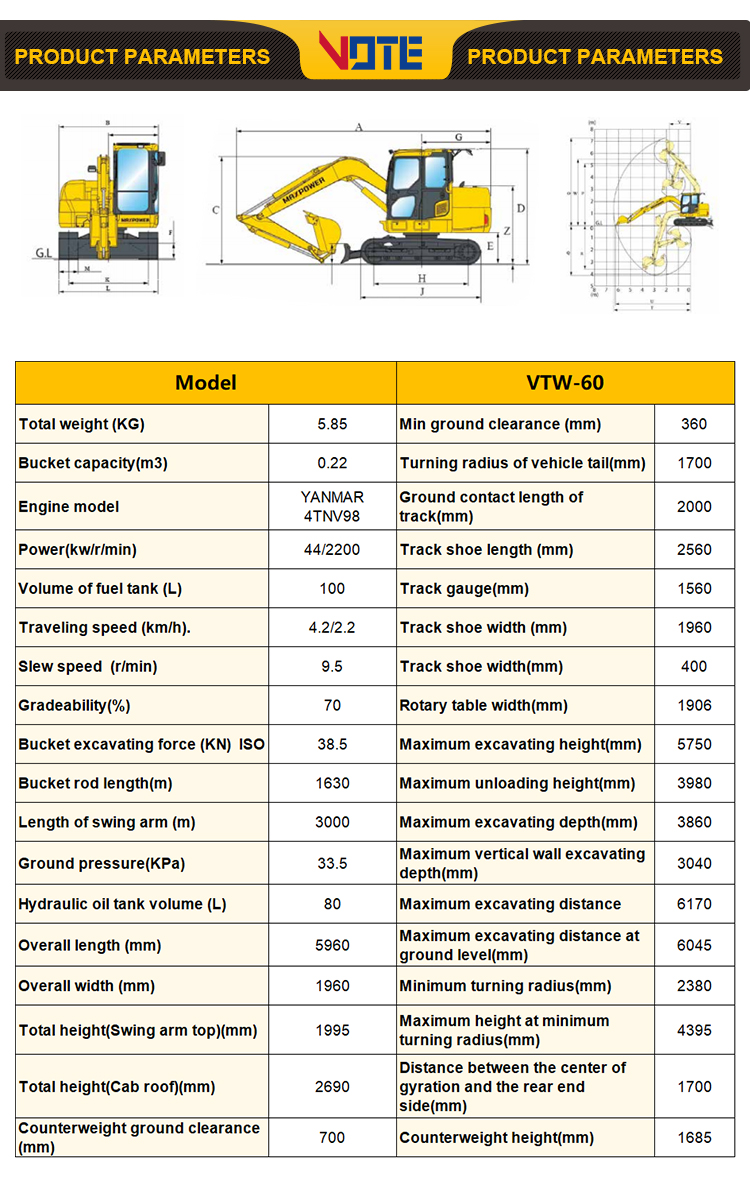 Chinese 6 ton excavator CE rubber crawler track excavator with auger crawler digger material handling Chinese digger