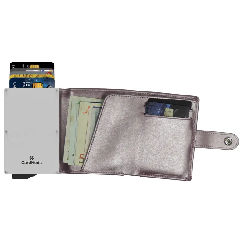 Anti hırsızlık banka kartı kılıfları lüks marka cüzdan manyetik ince Pop up cüzdan kısa moda moda PU kadınlar için Unisex