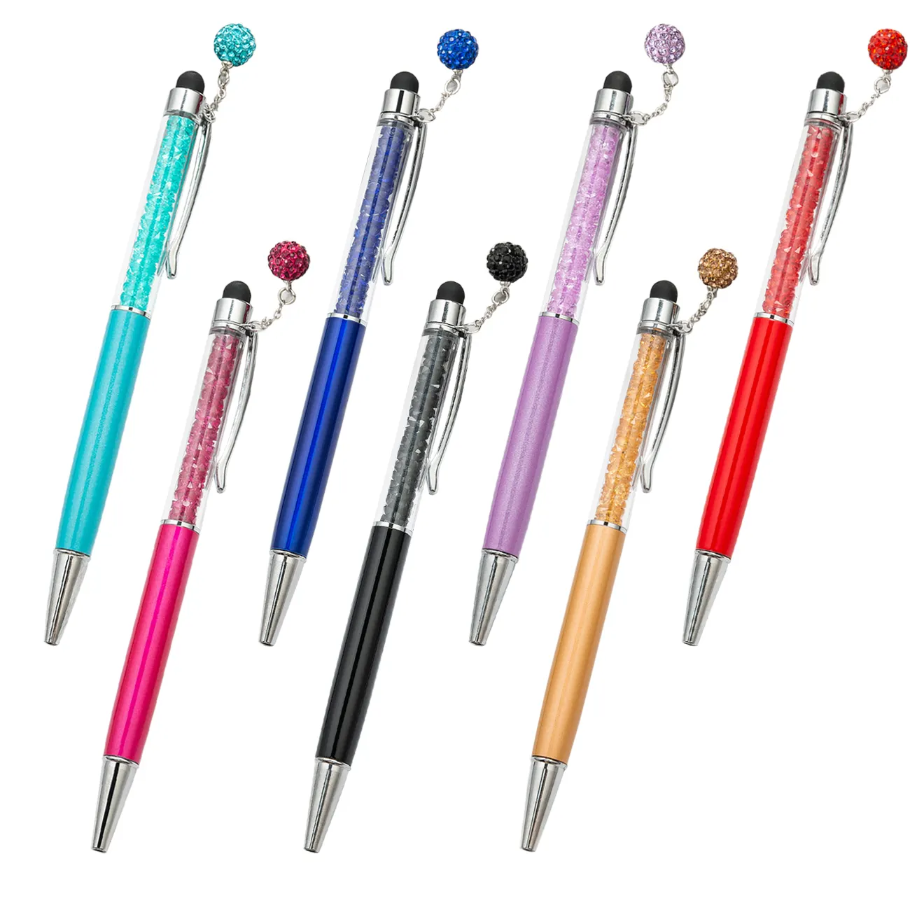 New & hot boa qualidade com ótimo preço tamanho padrão de diamante de cristal caneta esferográfica com pingente bola de cristal caneta stylus