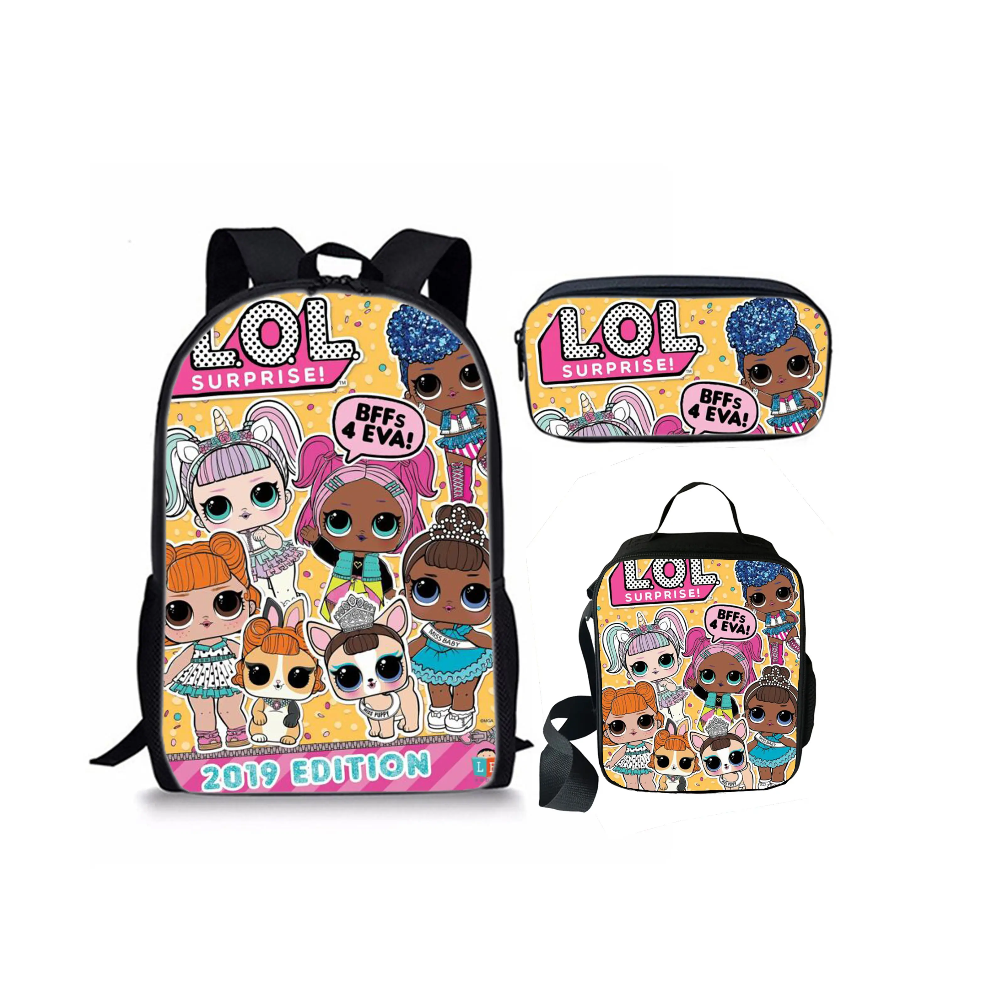 Mochila escolar infantil com impressão personalizada, logotipo de fotos com 3 peças