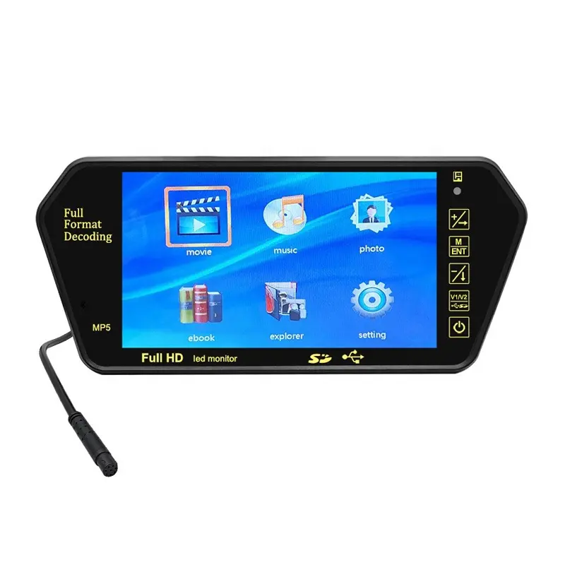 Diamond 7 inch Car TFT LCD Monitor Rear View Mirror Bltooth Handsfree Display Universal Full HD USB TF Slot MP5 Backup Camera