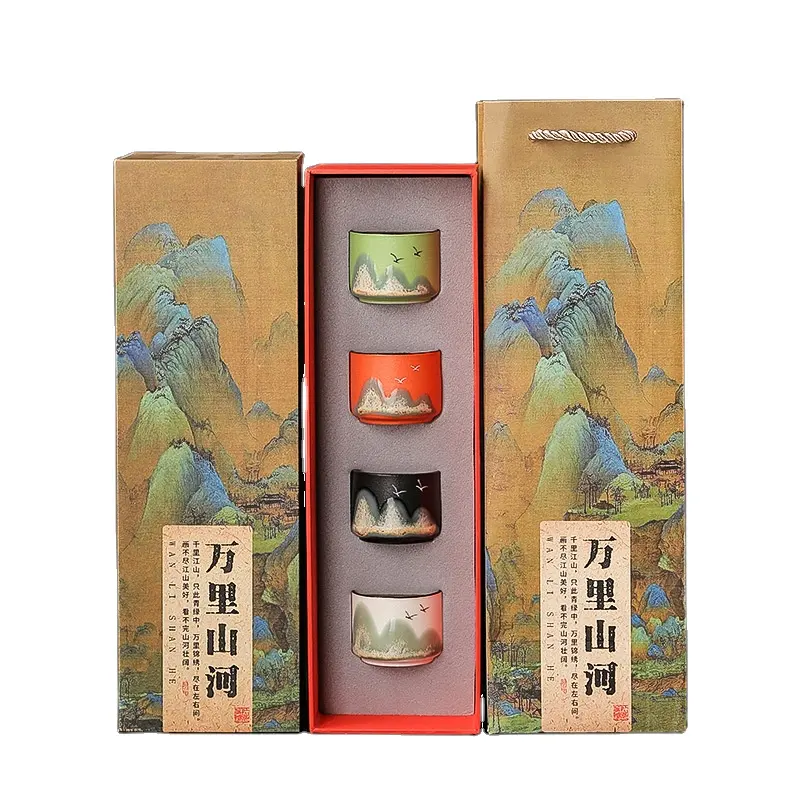 Taza de té de cerámica de gran capacidad pintada a mano de gama alta, juego de té de Kung Fu