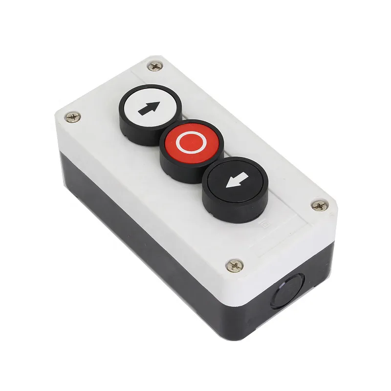 Interruptor de botón a prueba de agua, 3P, tres agujeros, 22mm, con carcasa, caja de estación de Control eléctrico, Flecha de parada izquierda y derecha, 2NO, 1NC