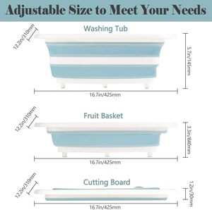 Biểu Tượng Tùy Chỉnh Trong Kho Lớn 3 Trong 1 Có Thể Gập Lại Thớt Hội Đồng Quản Trị Đầy Màu Sắc Rau Lưu Vực Nhựa Xô Đóng Mở Và Cắt Hội Đồng Quản Trị - Product Image 3