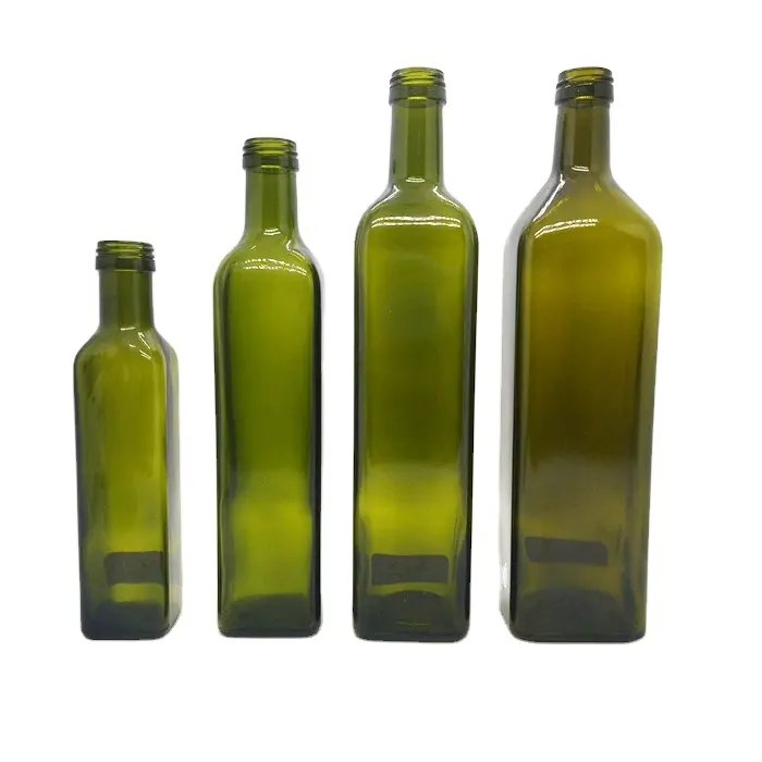 زجاجات زيت زيتون فارغة مربعة الشكل خضراء 250 مل و500 مل متوفرة بمخزون بالجملة زجاجات زيت زيتون مع صب