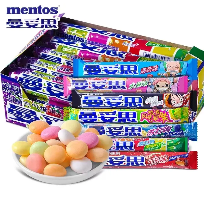 Wholesale Sweet Gummy Candies Mentoss Colorful Sweets and Sour Candy Exotic Snacks 37g*270