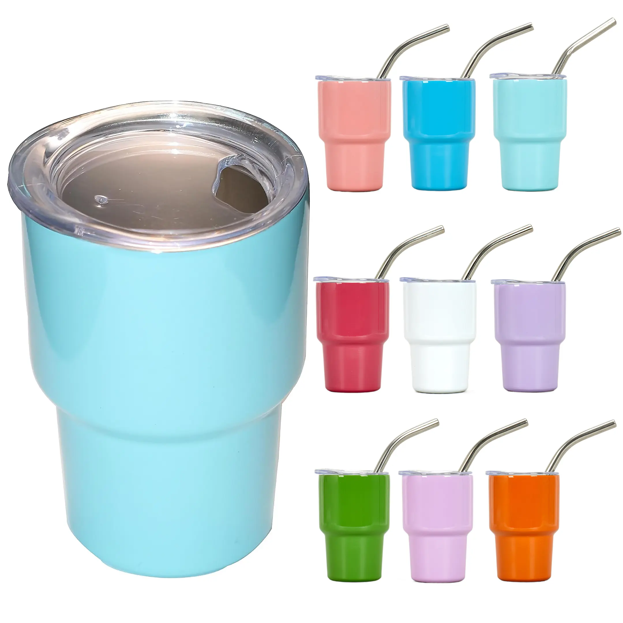 Hot Sale 2oz 3oz Mini Sublimation Tumbler Vacuum Stainless Steel Cup Double Wall Tumbler Shot Glass with Straw Lid