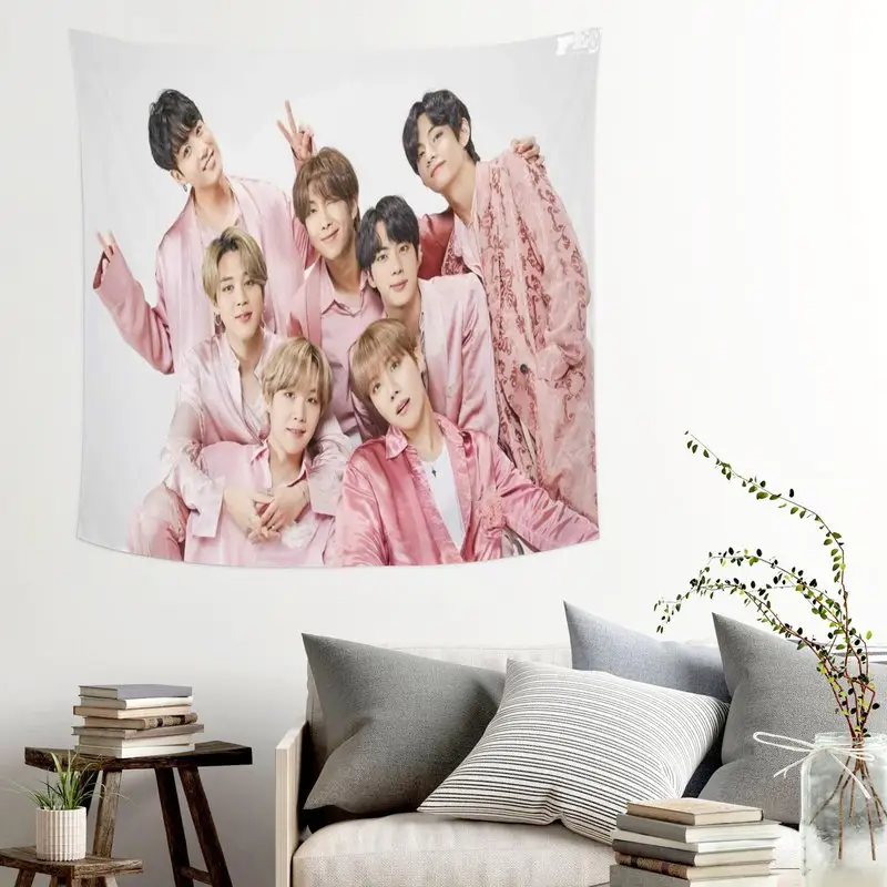 Kpop fans BTS negro Rosa cartel colgante de pared fotos personalizadas impreso decoración de pared tapiz para dormitorio