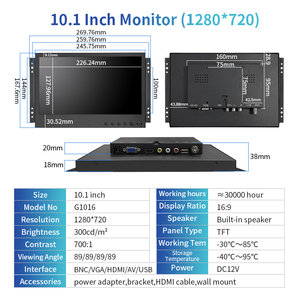 Zhixianda 10.1 Polegada 1280*720 Caixa De Metal Industrial Open Frame <span class=keywords><strong>Monitor</strong></span> Sem Função De Toque Display <span class=keywords><strong>LCD</strong></span> Com HD-MI VGA USB BNC AV