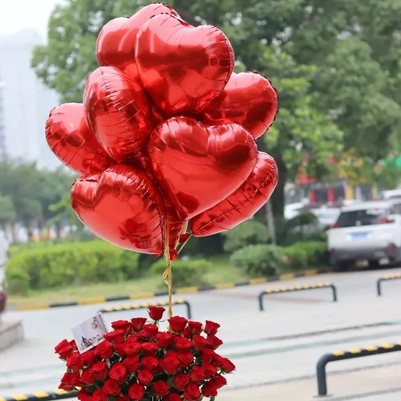 Balões infláveis de folha de coração vermelho Globos de festa de aniversário de 18 polegadas