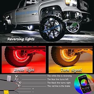 4Pcs 15.5 אינץ APP חלום לרדוף צבע <span class=keywords><strong>LED</strong></span> גלגל טבעת אור ערכת עם איתות בלם רכב גלגל אורות