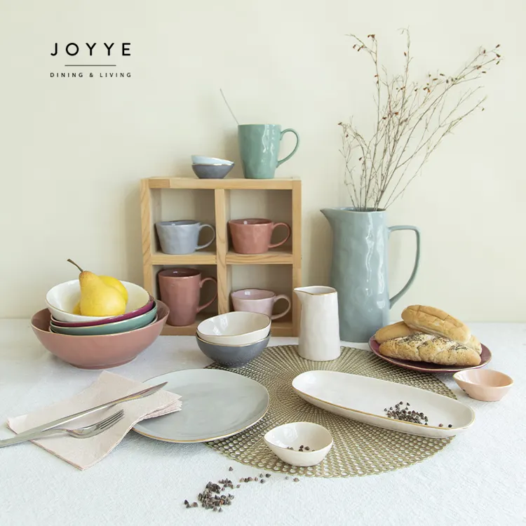 Joyye จานเซรามิกสำหรับใส่อาหาร,จานเซรามิกขอบทองสีขาวจานสไตล์นอร์ดิก