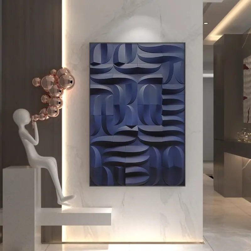 3d Wood carving three-dimensional living room decor painting hotel lobby porch mural luxury abstract relief wall art painting