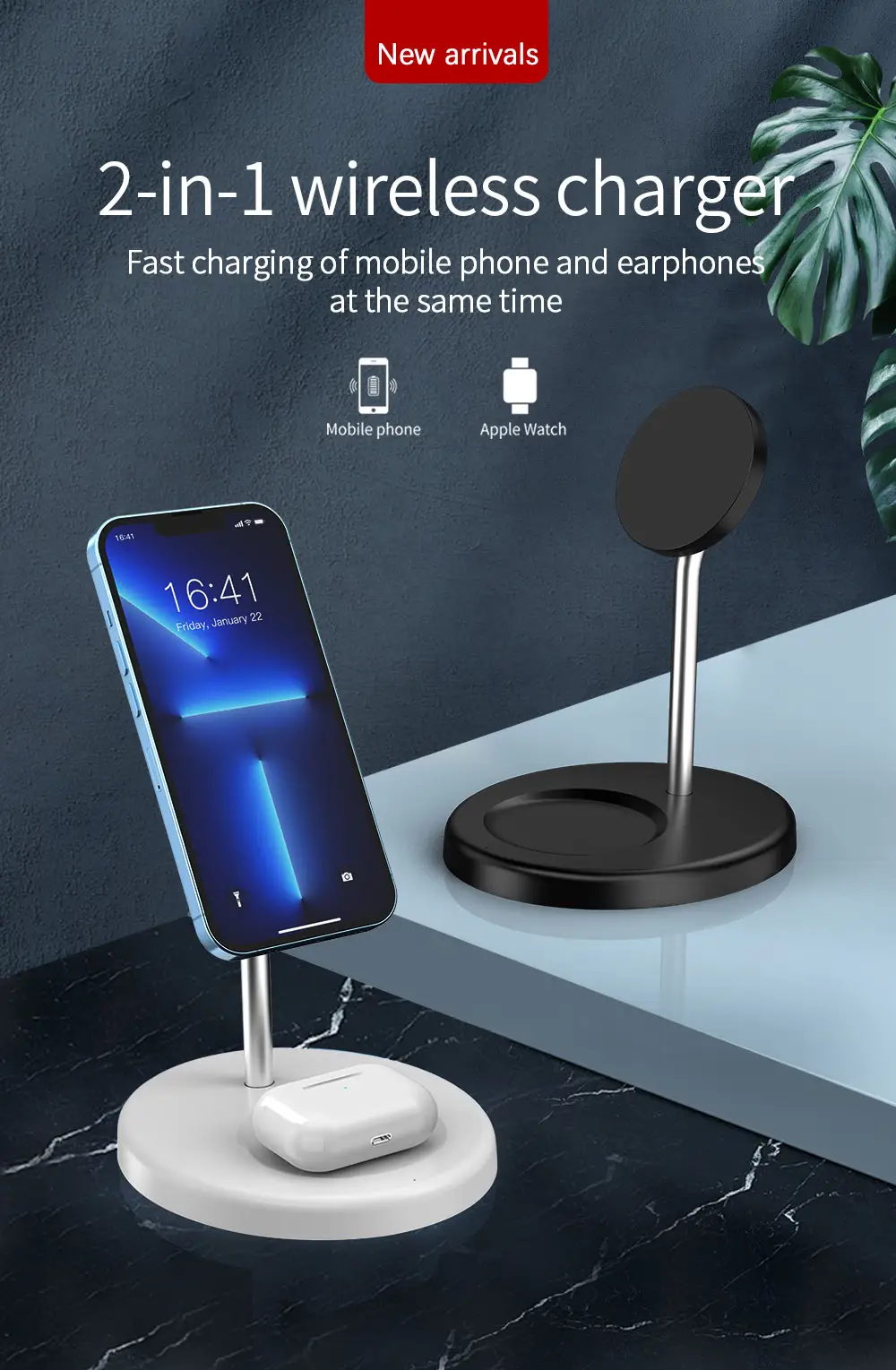 Hot sale 2-in-1 Multi-function Wireless Charging 15W Fast Magnetized Wireless Charging Base for Iphone 14 13 12 and earphone