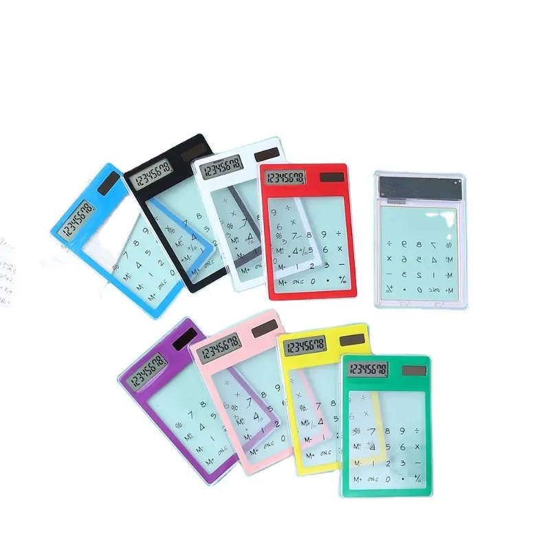 한국 창조적 인 투명 계산기 태양 컴퓨터 학생 휴대용 터치 미니 귀여운 카드 계산기