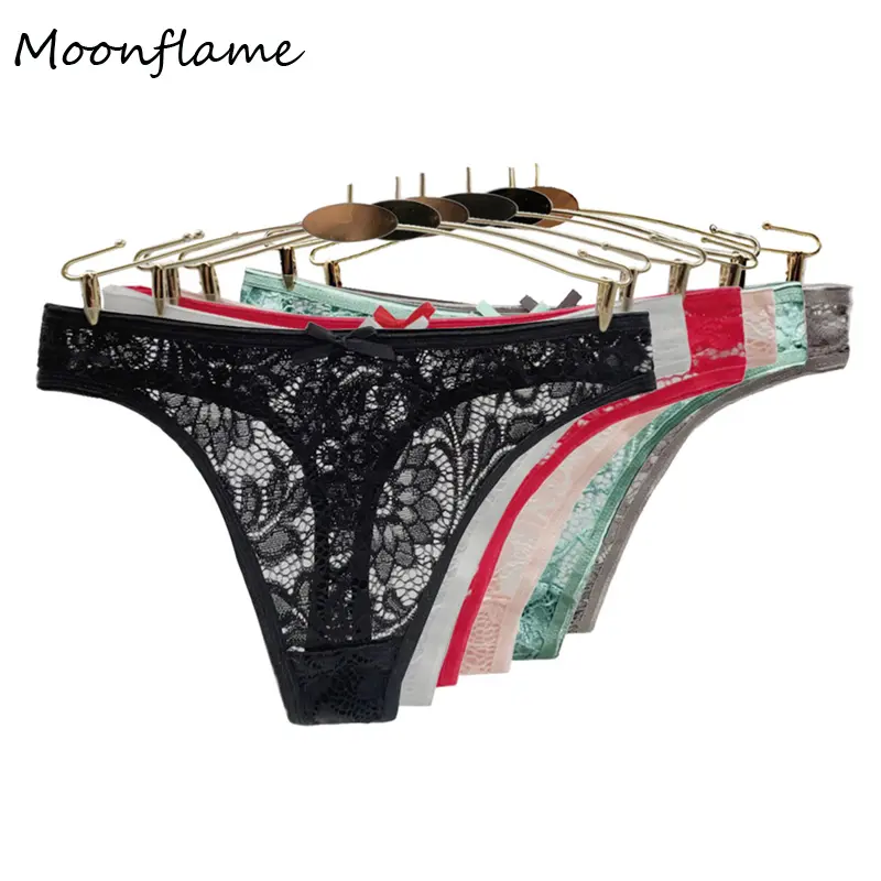 Moonflame Low Rise Sexy Lace Transparent Girls Panties And Thongs Intimate Sexy Woman Underwear R006