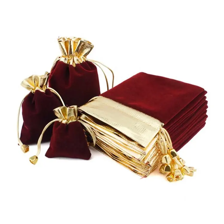 Oro rosso Velvet Borse Sacchetti Coulisse Borse Gioielli Imballaggio Natale Sacchetti Regalo di Caramella di Cerimonia Nuziale