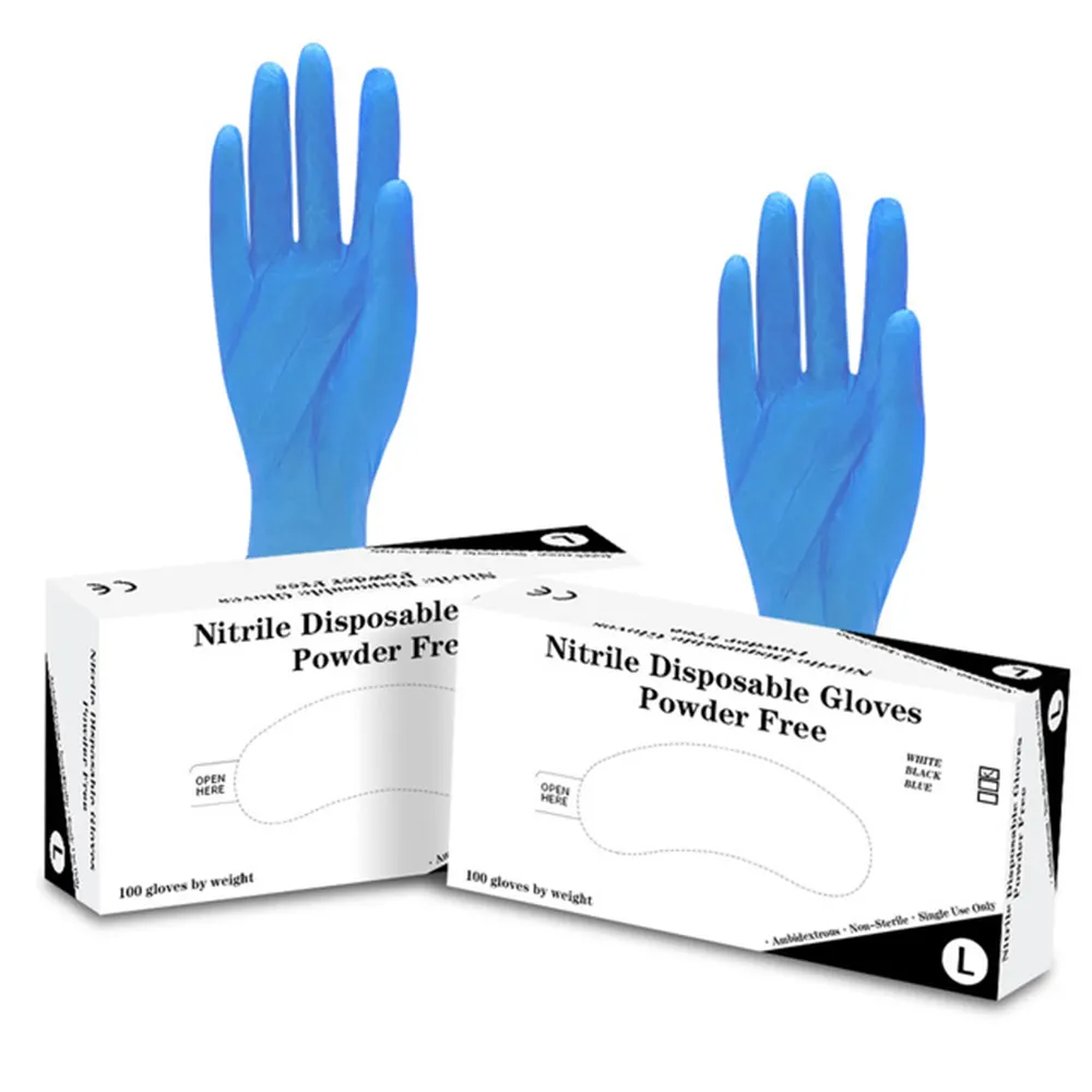 100 Uds caja de protección de manos guantes de nitrilo de seguridad para limpieza impresa con logotipo guantes de nitrilo azules desechables no estériles