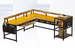 Modern ahşap PC oyun masası sıcak çift boyutu L şekli ile depolama çekmeceleri ve raflar için oyun odası - Product Image 3