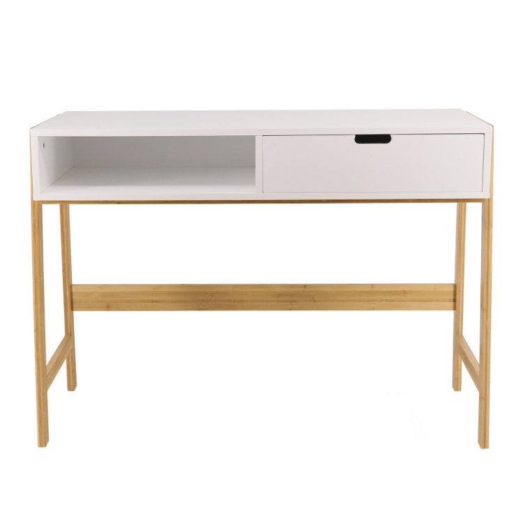 Custom simple design bamboo solid wood modern office  white study desk laptop computer office desks with drawer