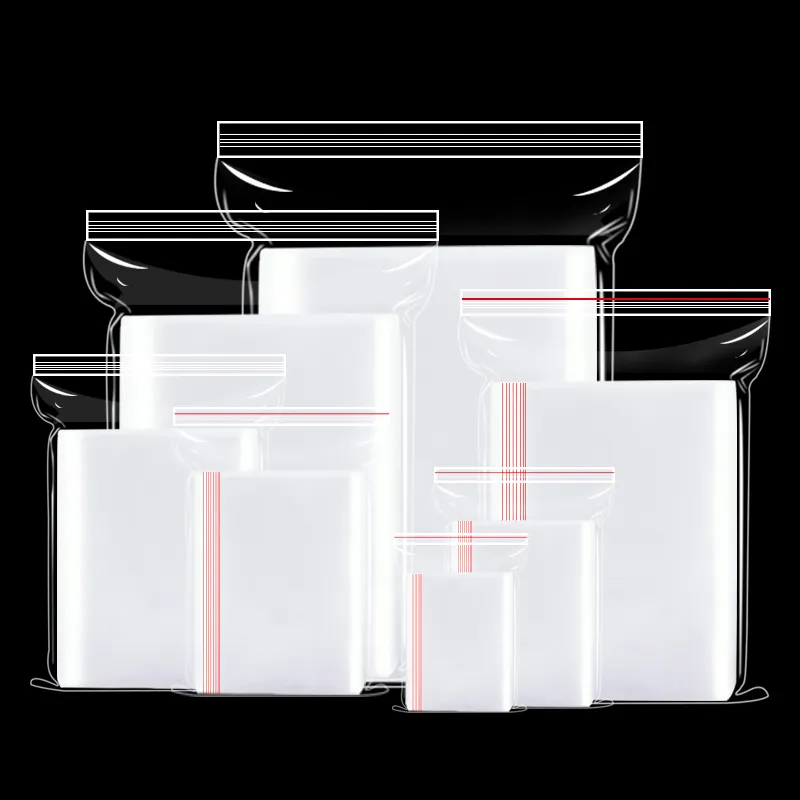 Petits mini sacs zip-lock emballage avec ligne rouge sac en plastique refermable transparent réutilisable couleur sac logo personnalisé fermeture éclair