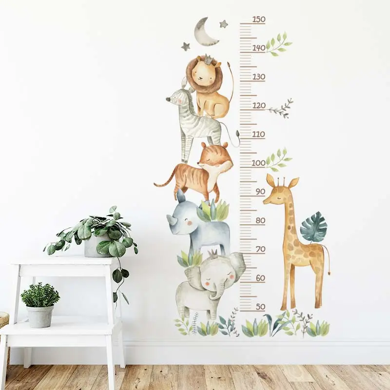 Grandi animali africani misura altezza adesivi murali per bambini ragazzi decorazione stanza del bambino simpatico elefante giraffa parete decalcomanie vivaio