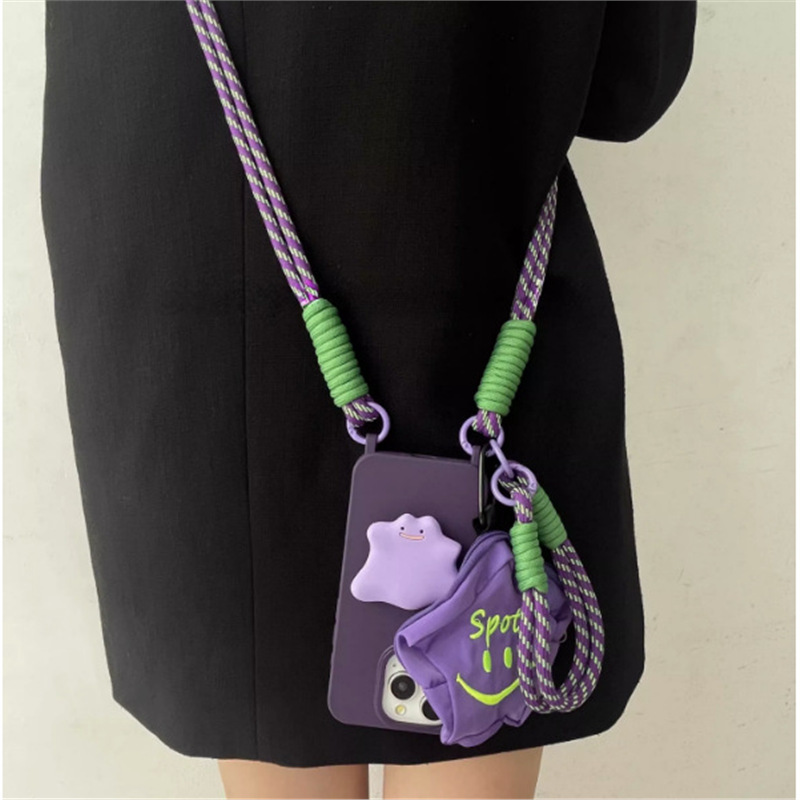 กระเป๋าลายดาวสีม่วง + เชือกสั้นยาว + ตัวยึด Ditto + เปลือก