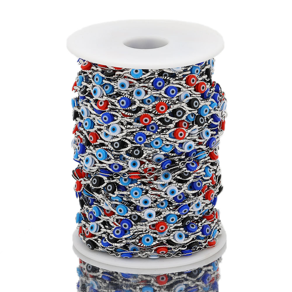 Steel Silver Chain+Blue white+Red+Black