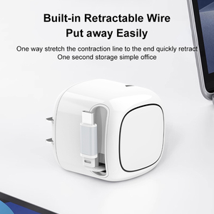 Double Port <strong>Output</strong> 65W <strong>Multiple</strong> Devices <strong>USB</strong> Charging Hub Built in Type C Cable AC Retractable Desktop Wall Charger - Product Image 2