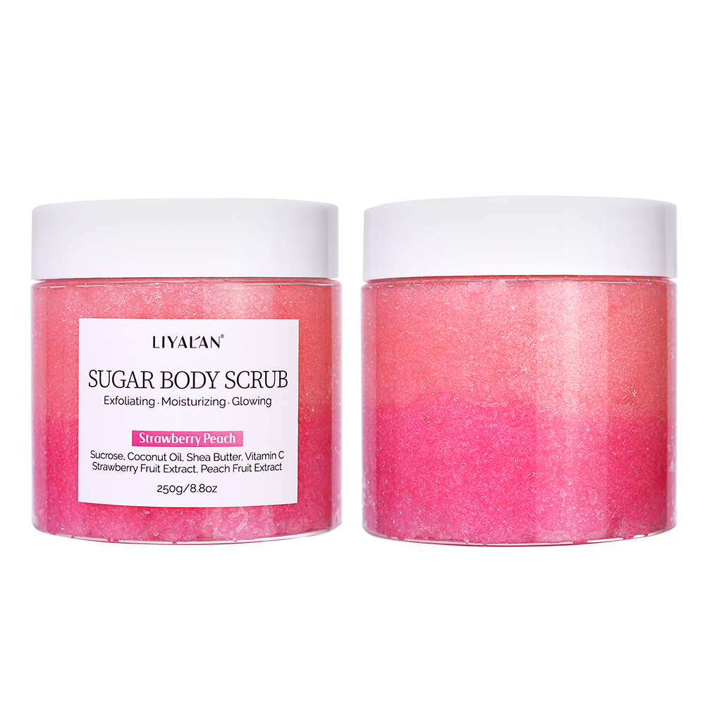 Exfoliante de azúcar de fresa y melocotón