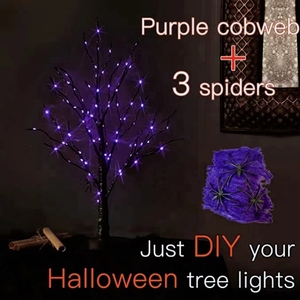 Halloween Table <strong>Tree</strong> Decoration 24LED Purple Lights 18&quot; Pre-Lighted Spooky Black <strong>Tree</strong> With Spider Web Led Holiday Light