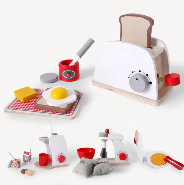 2023 vendita calda in legno finta gioca giocattoli da cucina cucinare macchina per il pane macchina per il caffè Mixer giocattoli educativi per bambini