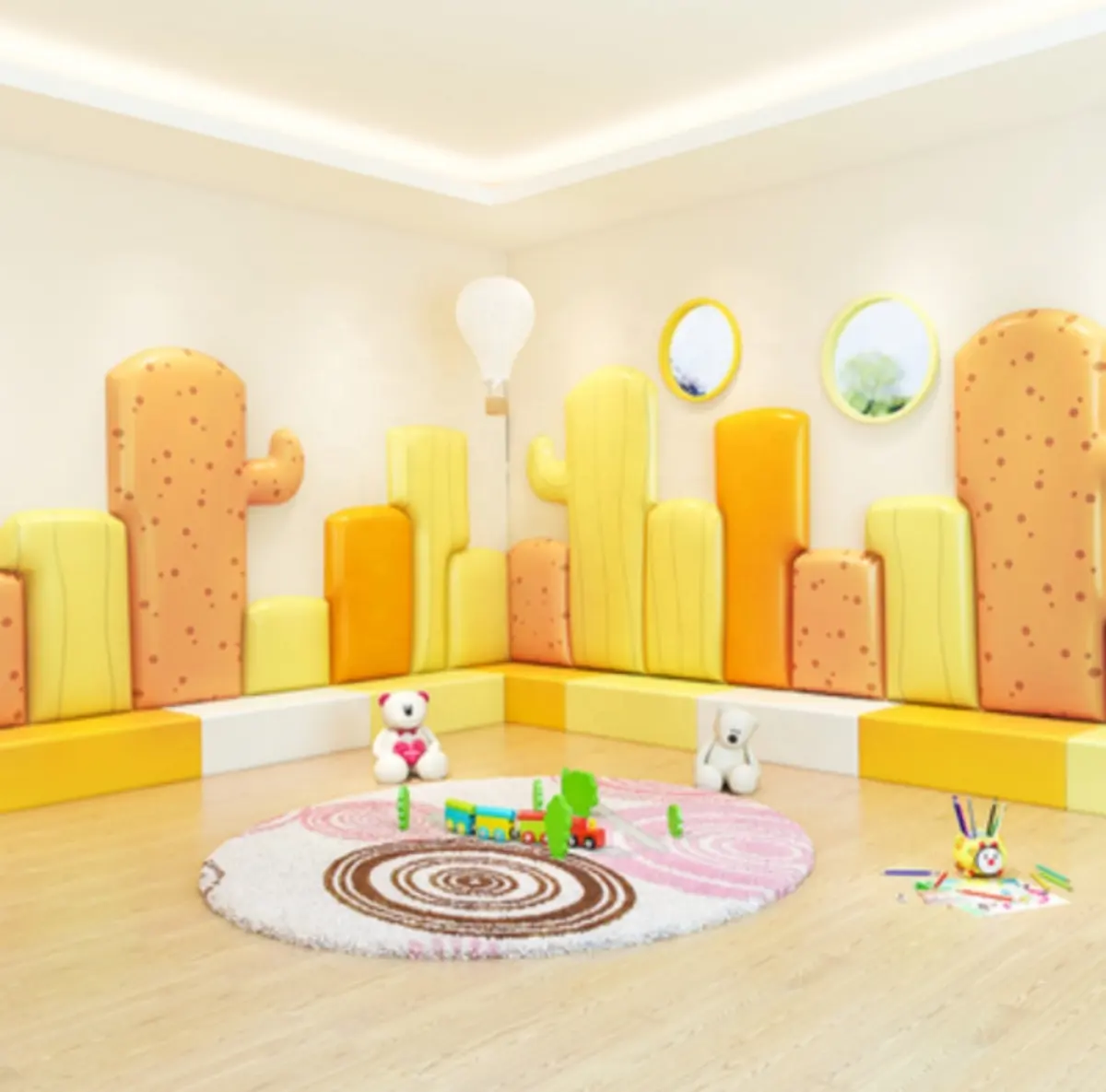China Hochwertiges PU-Leder material Kinderzimmer 3D Cactus Soft Wall Padding für Kindertag stätten und Kindergarten schule