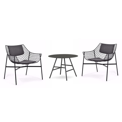 2 chaises, table basse en aluminium 60 cm