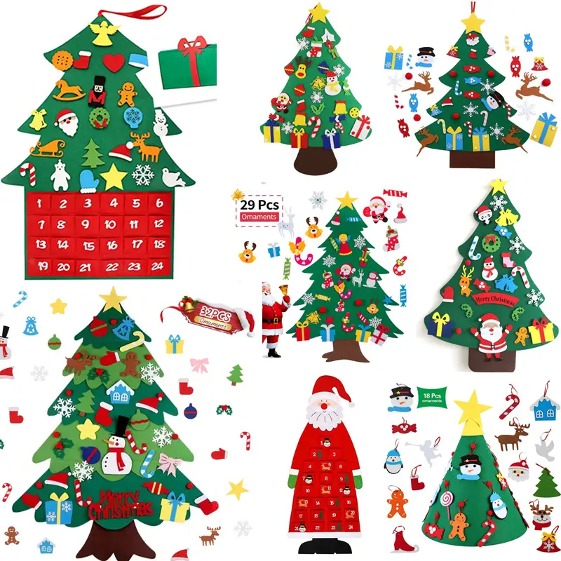 Nueva decoración de pared de Navidad colgante árbol de Papá Noel CALENDARIO DE Adviento tela de fieltro Navidad 24 días calendario de Cuenta regresiva