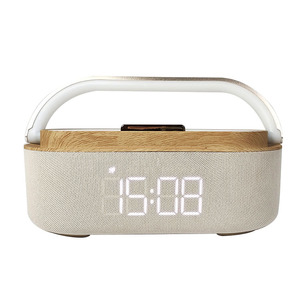5 in 1 sveglia digitale portatile per altoparlante Bluetooth con telefono senza fili ricarica notturna luce altoparlante in legno per uso informatico - Product Image 1