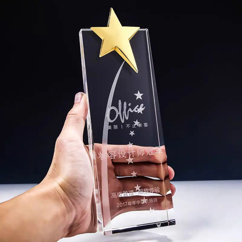 Brilliant crystal K9 crystal star award trophy with customized logo