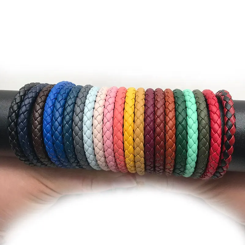 Classic Round Braided Leather Cord Thread String 6mm for DIY Men Women Bracelet & Necklace Leather Cords