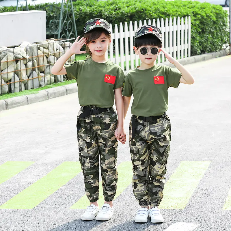 OEM Kinder militärische taktische Weste Frosch Anzug Set Tarnung Kleidung Unisex benutzer definierte Logo Trainings anzug Set