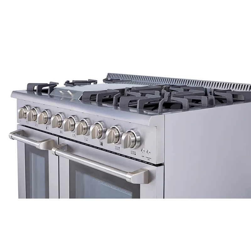 Hysessão 48in.6.0 cu.ft. Gama de combustível dupla com fogão a gás e forno elétrico em forno de aço inoxidável