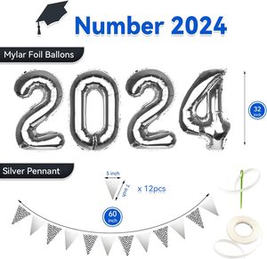 50PCS 2024毕业派对装饰品包银蓝色气球套装