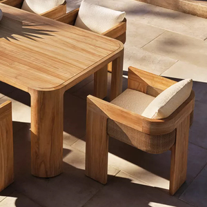 Hiện đại ngoài trời rắn tếch bàn ăn và ghế đặt cho khách sạn biệt thự sân phòng khách-Nhà máy trực tiếp - Product Image 6