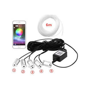 ชุดไฟภายใน LED RGB ควบคุมด้วยแอปไฟและชุดไฟเบอร์ไฟสร้างบรรยากาศไฟเย็นตกแต่งรถด้วยไฟภายใน LED