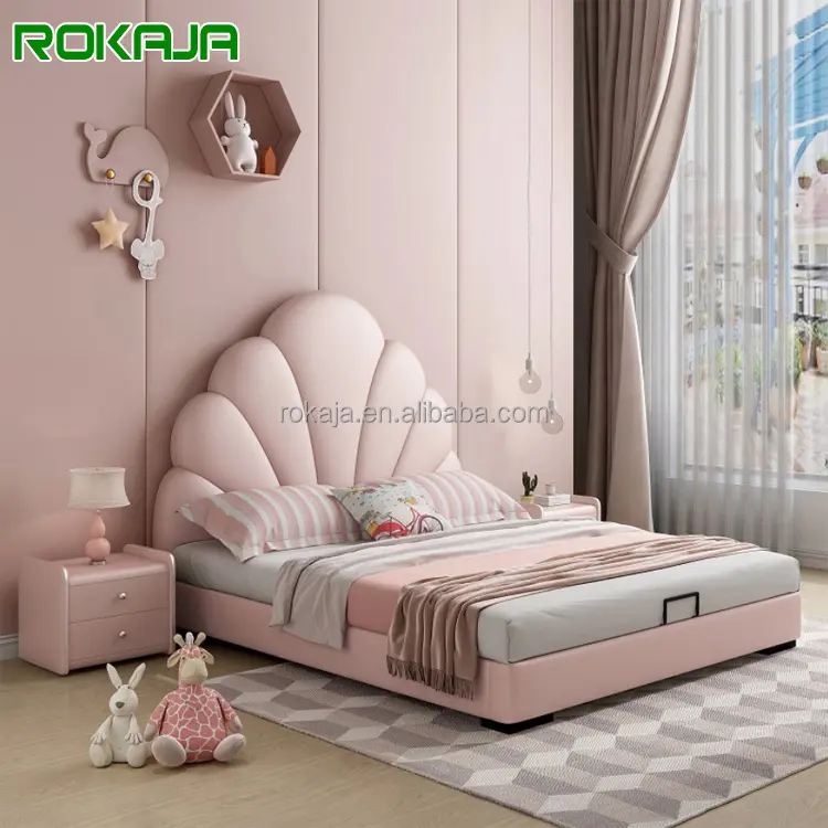 Ensemble de chambre à coucher pour filles, rose, bon marché, meubles de princesse, lit Double, avec tissu de rangement, pour enfants