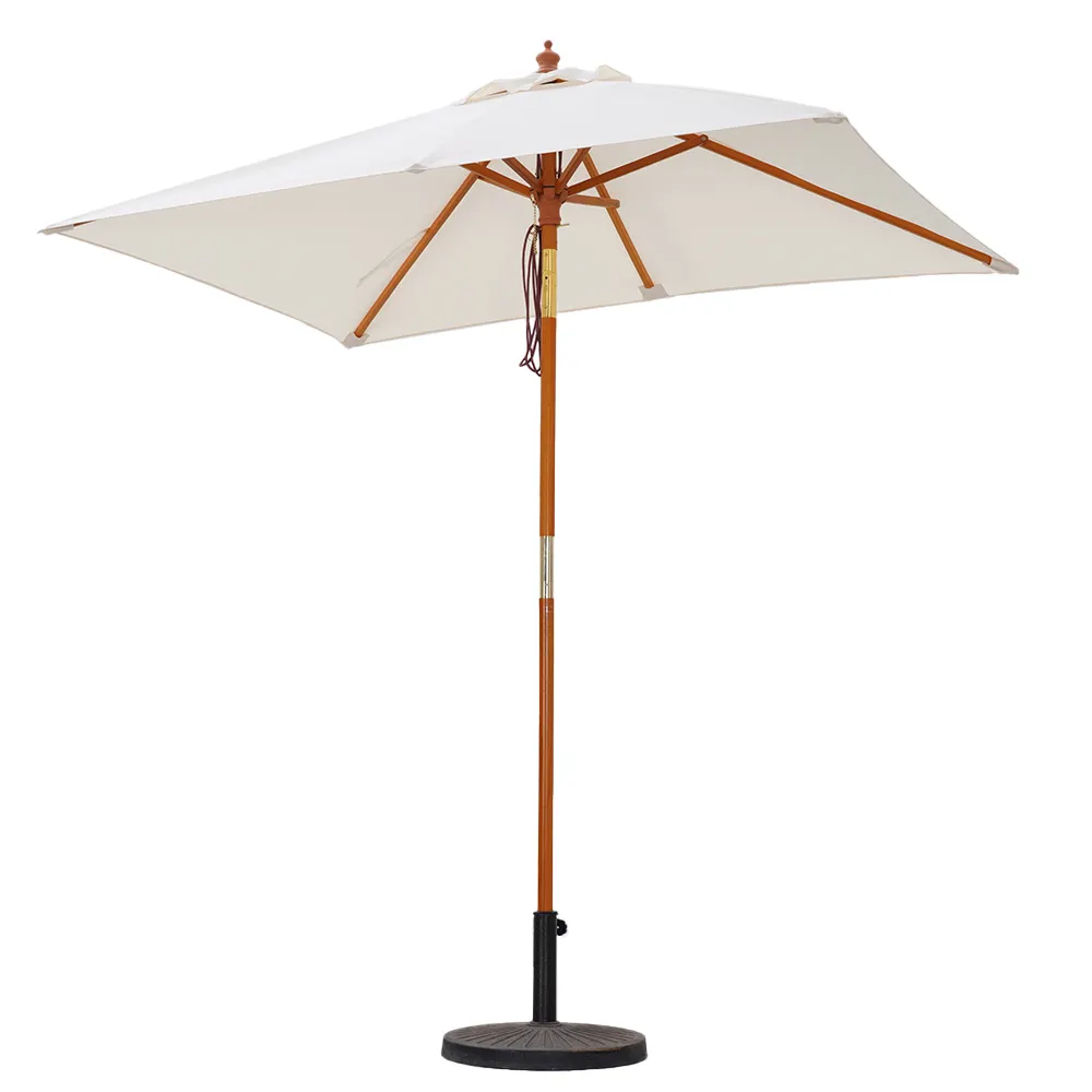 Sombrilla de polea de madera para exteriores, parasol comercial para playa y jardín